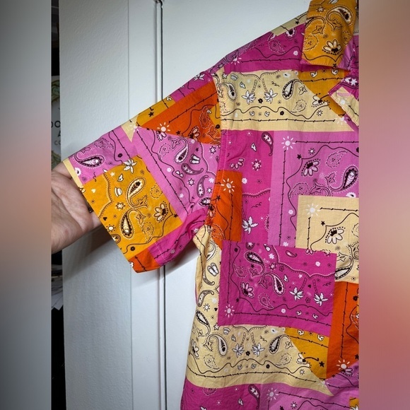 NWT Aerie Poplin Cotton Novelty Paisley Patchwork Button Front Pajama PJ Top XS - Picture 5 of 16